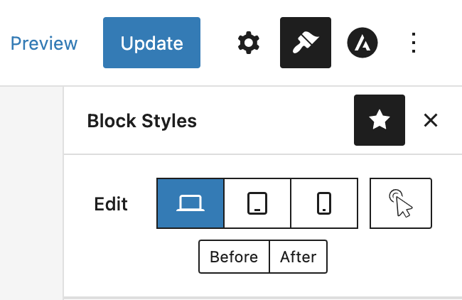 Block Styles icon selection on WordPress page.
