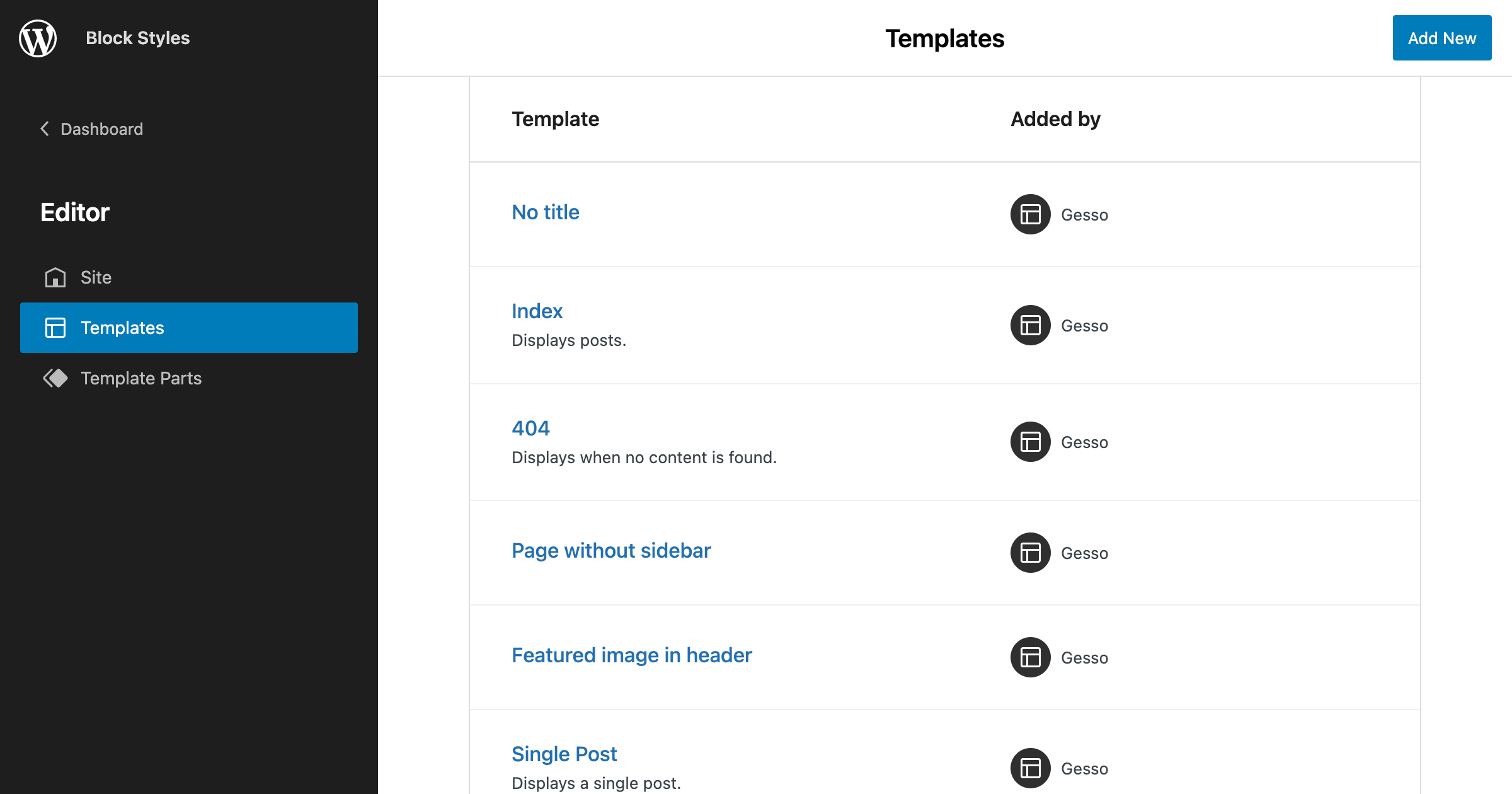 Missing Menu Items plugin showing the Templates Editor menu.