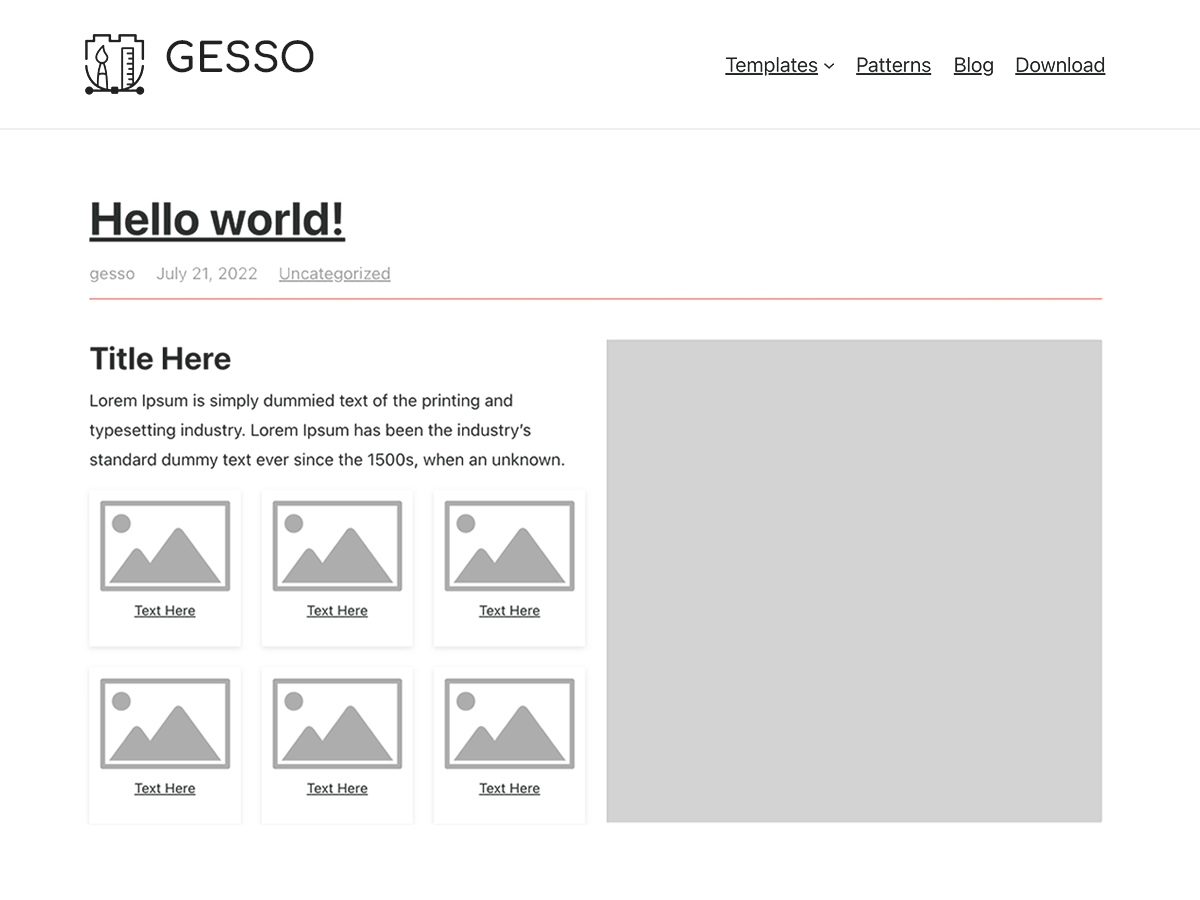 WordPress Gesso Theme by Block Styles screenshot used in Full Site Editing.